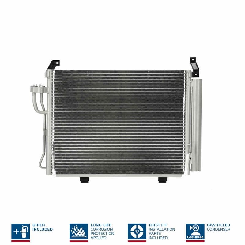 A/C condensator (met droger, (EN) additional fitting elements) past: HYUNDAI I10 I 1.0-1.2LPG 12.07-05.18