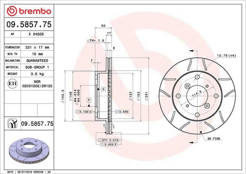 Brake disc, BREMBO Max, 1pcs, Cut, Voor   Links/Rechts, buitendiameter 231 mm, dikte 17 mm, past: SUBARU JUSTY II  SUZUKI ALTO IV, ALTO V, CAPPUCCINO, SWIFT, SWIFT II 0.7/1.0/1.3 03.89-12.05