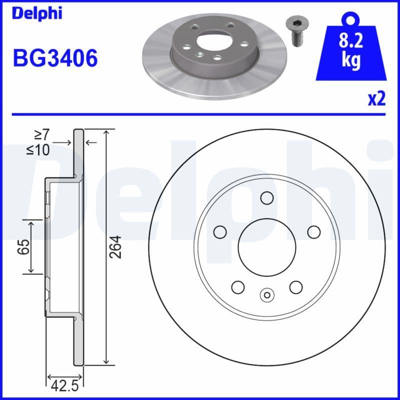 Remschijf set (2 stuks) Achter Links/Rechts past: OPEL ASTRA F, ASTRA F CLASSIC, ASTRA G, ASTRA G CLASSIC, ASTRA H, ASTRA H CLASSIC, ASTRA H GTC, COMBO, COMBO TOUR, CORSA C 1.2-2.2D 08.94-
