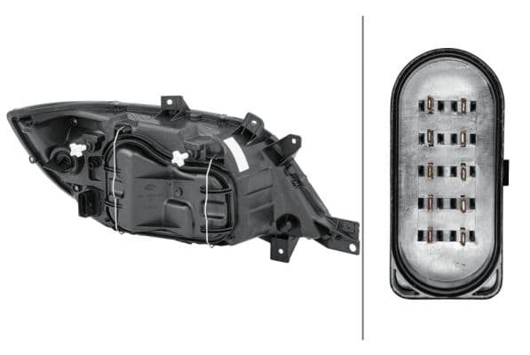 Koplamp Links (2*H7/H3/PY21W/W5W, elektrisch, met motor, met gloeilamp, kleur invoegen: verchroomd, kleur indicator: transparant) past: MERCEDES SPRINTER 901, 902, 903, 904, 905 01.03-05.06