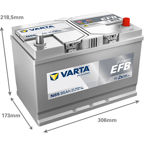 Batterij VARTA 12V 85Ah/800A (EN) Dynamic EFB  (EN) START&STOP EFB (R+) 306x173x225 B01 - montageflens 10,5 mm