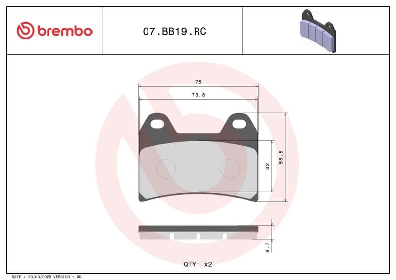Brake pads Voor, beoogd gebruik: racing, materiaal: keramisch / koolstof-RC, 55,5x75,1x8,6mm past: APRILIA PEGASO, RS, RST, RSV, SL  BENELLI 666, TNT, TORNADO, TREK  BMW F, G 125-1200 1995-2013