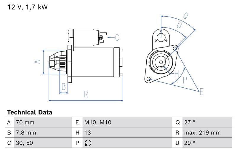 Starter (12V, 1,7kW, gereviseerd) past: MERCEDES C (A205), C (C205), C T-MODEL (S205), C (W205), CLS (C257), E (A238), E ALL-TERRAIN (S213), E (C238), E T-MODEL (S213), E (W213) 1.6D-3.0D 01.16-