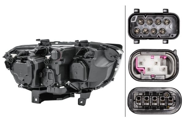 Koplamp Links (bi-xenon/halogeen, D2S/H7/PY21W, elektrisch, met motor, met gloeilamp, kleur invoegen: zwart, kleur indicator: transparant) past: BMW 7 (E65, E66, E67)