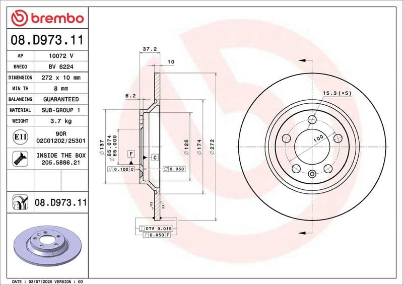 Brake disc Achter Links/Rechts past: AUDI A1  VW POLO VI 1.0-2.0 06.17-