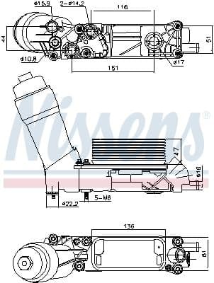 Olie radiator (met oliefilterbehuizing) past: CHRYSLER 300C, TOWN & COUNTRY, VOYAGER V  DODGE JOURNEY  FIAT FREEMONT  JEEP GRAND CHEROKEE IV, WRANGLER III  LANCIA THEMA, VOYAGER 3.6/3.6ALK 09.10-