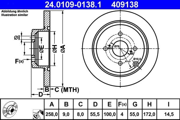 Brake disc Achter Links/Rechts past: TOYOTA COROLLA 1.3-1.6 03.01-03.08