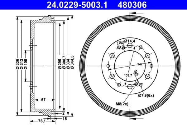 Brake drum Achter past: TOYOTA FORTUNER, HILUX VII, HILUX VIII 2.4D-3.0D 06.04-