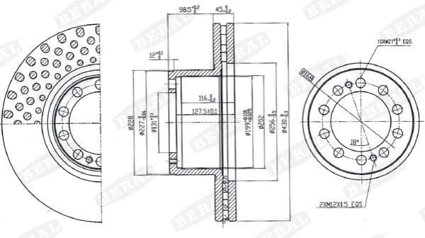 Brake disc achter/voor Links/Rechts (430mmx45mm) past: MERCEDES ACTROS, ACTROS MP2 / MP3, ACTROS MP4 / MP5, ANTOS, AROCS, ATEGO, ATEGO 2, AXOR, AXOR 2, CONECTO (O 345), ECONIC 01.70-