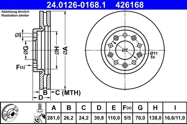 Brake disc Voor Links/Rechts past: ALFA ROMEO GIULIETTA  FIAT 500X  JEEP RENEGADE 1.0-2.0D 04.10-