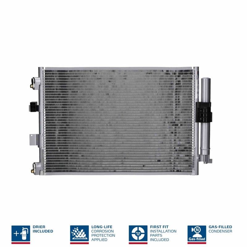 A/C condensator (met droger, (EN) additional fitting elements) past: FORD C-MAX II, FOCUS III, GRAND C-MAX, KUGA II, TOURNEO CONNECT V408 NADWOZIE WIELKO, TRANSIT CONNECT 1.0-2.3 07.93-