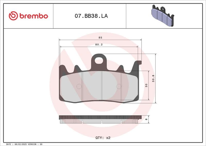 Brake pads Voor, beoogd gebruik: route, materiaal: sinter-LA, 50,8x85x8mm past: APRILIA ETV, TUONO  BENELLI BN  BMW F, G, R, R NINET, S  DUCATI HYPERMOTARD, HYPERSTRADA, MONSTER 310-1262 2011-2020