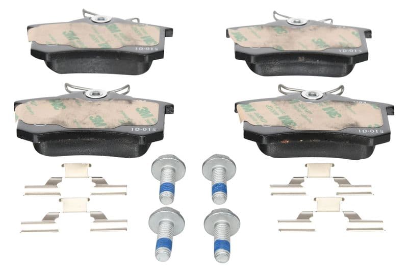 Remblokken set Achter (met extra's  met remklauw geleidingsbouten), past: NISSAN NOTE  RENAULT AVANTIME, CLIO III, ESPACE III, GRAND SCENIC II, MEGANE I, MEGANE II, MEGANE SCÉNIC 1.2-3.0 05.86-