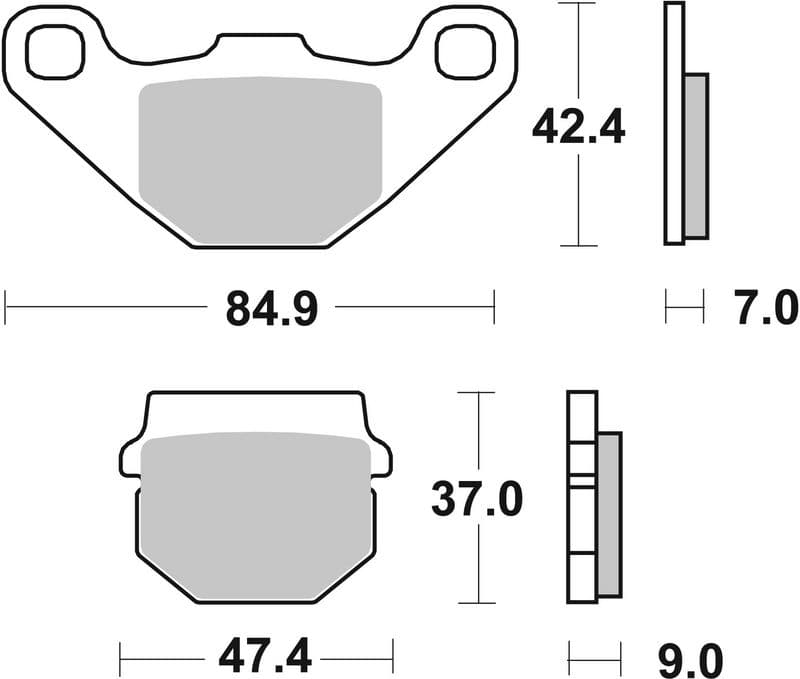 Brake pads Achter/Voor, beoogd gebruik: route, materiaal: keramisch / koolstof-17, 37/42,4x47,4x7/9mm past: ADLY ATV  APRILIA ETX, MOTO, MX, PEGASO, RX, SX, TUAREG  BETA ALP, EURO, JONATHAN 50-1200