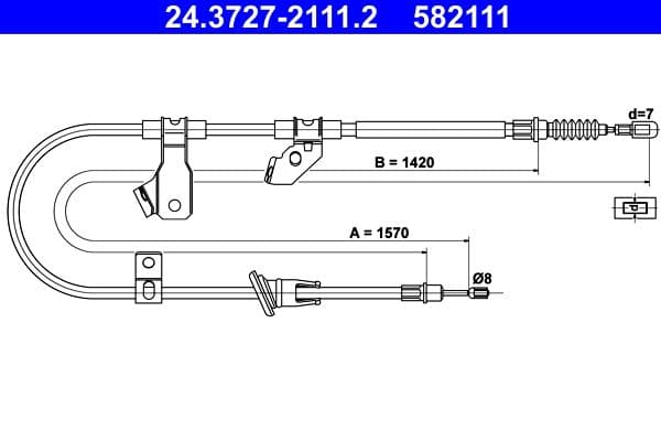 Handremkabel Achter Rechts (1570mm) past: MITSUBISHI COLT, COLT CZC VI, COLT VI 1.1-1.5D 06.04-06.12