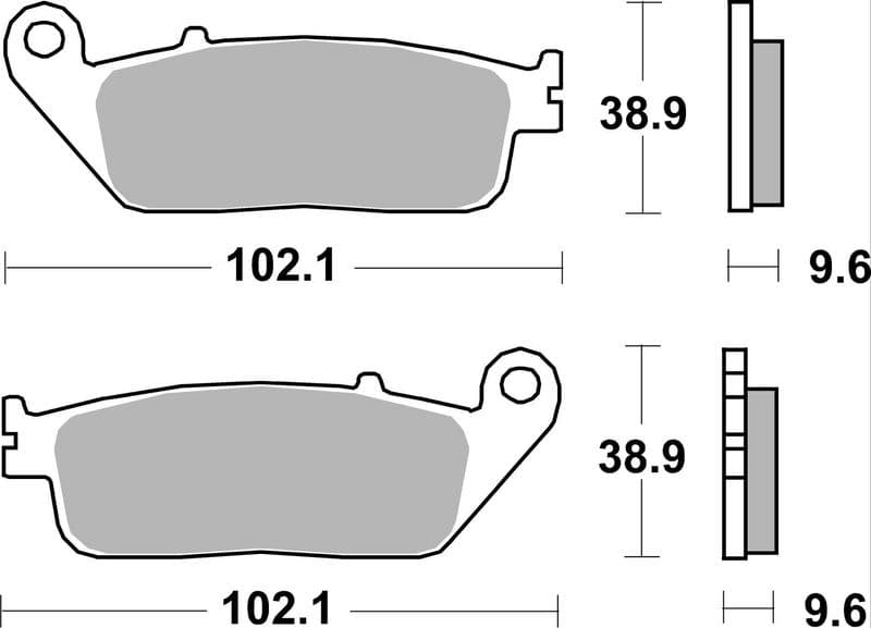 Brake pads Voor, beoogd gebruik: route, materiaal: keramisch / koolstof-8, 38,9x102,1x9,6mm past: CAGIVA NAVIGATOR  DAELIM ROADWIN, VL  HONDA CB, CBF, CBR, FJS, FMX, VFR 125-1000 1990-2007