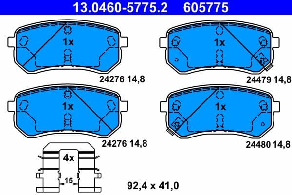 Remblokken set Achter (met extra's), past: HYUNDAI I10 I  KIA PICANTO I, PICANTO II 1.0-1.2LPG 04.04-03.17