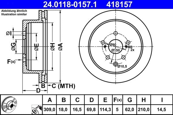 Brake disc Achter Links/Rechts past: LEXUS RX 3.5/3.5H 12.08-10.15