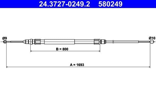 Handremkabel Achter (1693mm/800mm, type rem: schijf) past: BMW 3 GRAN TURISMO (F34) 2.0D 03.13-03.18