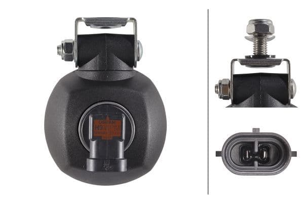 Werklamp (H9, 12V, 65W, hoogte: 113mm, breedte: 83mm, diepte: 88mm) past: CLAAS  DEUTZ  FENDT  JOHN DEERE  SAME