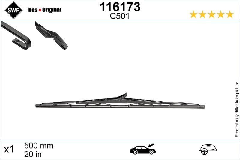 Wisserblad draaibaar Voor (1pcs) 500mm past: BMW 3 (E30), 3 (E36), 7 (E38), 7 (E65, E66, E67), X3 (E83), X5 (F15, F85), X6 (F16, F86), Z1, Z3 (E36)  CHEVROLET BLAZER S10, EPICA, EVANDA 08.79-