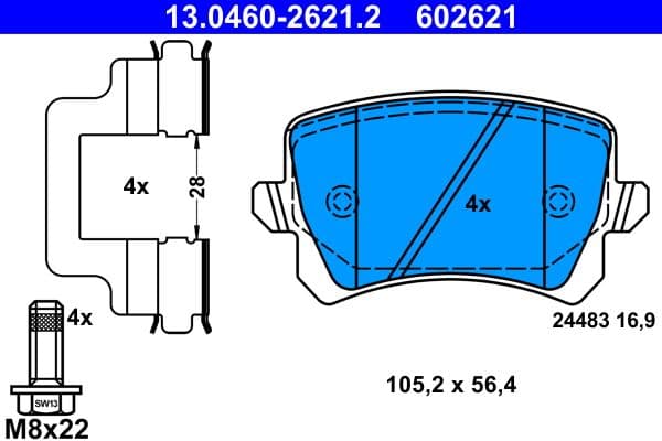 Remblokken set Achter (voor geventileerde schijven), past: SKODA OCTAVIA III  VW CC B7, GOLF V, GOLF VI, PASSAT ALLTRACK B7, PASSAT B6, PASSAT B7 1.0-Electric 03.05-12.20