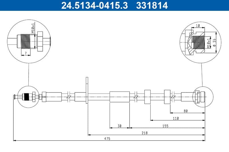 Remleiding/slang flexibel Voor (lengte 475mm, M10x1/M10x1) past: FORD FOCUS III, KUGA II, TOURNEO CONNECT V408 NADWOZIE WIELKO, TRANSIT CONNECT, TRANSIT CONNECT V408 1.0-2.5 07.10-