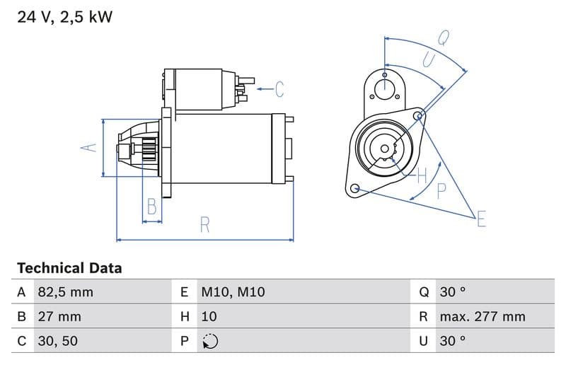 Starter (24V, 2,5kW, gereviseerd) past: MERCEDES UNIMOG, G (W460), G (W461), G (W463) OM602.930-OM612.966 10.87-