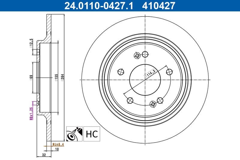 Brake disc Achter Links/Rechts past: HYUNDAI CRETA, GRANDEUR, I30, IONIQ, KONA, SONATA VII  KIA CEED, NIRO I, OPTIMA, PROCEED, SELTOS, SOUL II, XCEED 1.0-Electric 06.10-