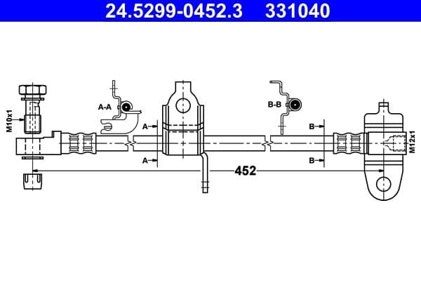 Remleiding/slang flexibel Voor Rechts (lengte 452mm, M10  M11x1/M10x1) past: FORD TRANSIT, TRANSIT TOURNEO 2.0D-2.4D 01.00-05.06