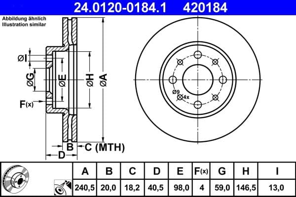 Brake disc Voor Links/Rechts past: FIAT 500, 500 C, PANDA  FORD KA 1.2-1.4CNG 09.03-
