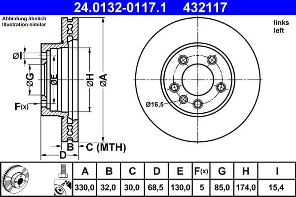 Brake disc Voor Links past: PORSCHE CAYENNE  VW TOUAREG 2.5D-6.0 09.02-03.18