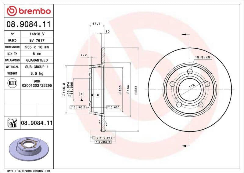 Brake disc Achter Links/Rechts past: AUDI A6 C5, ALLROAD C5 1.8-4.2 02.97-08.05