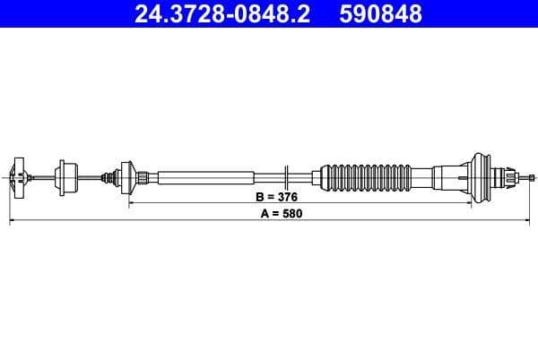Koppelingskabel (580mm/347mm) past: PEUGEOT 206, 206+ 1.1-1.6LPG 08.98-