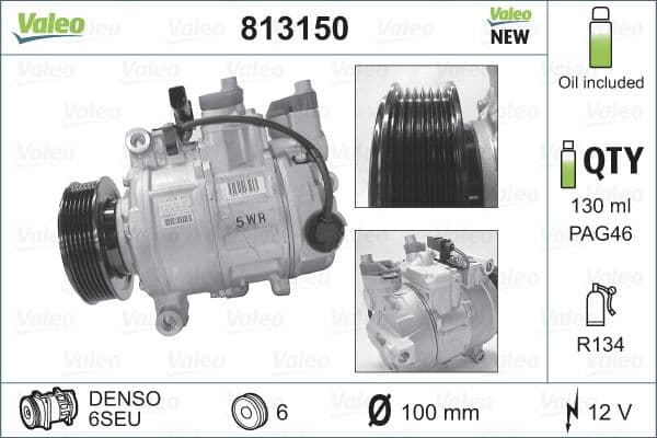 Airconditioning compressor past: AUDI A4 ALLROAD B8, A4 B6, A4 B7, A4 B8, A5, A6 ALLROAD C6, A6 C6, A6 C7, A8 D3, Q5  SEAT EXEO, EXEO ST 1.6-3.2 11.00-09.18