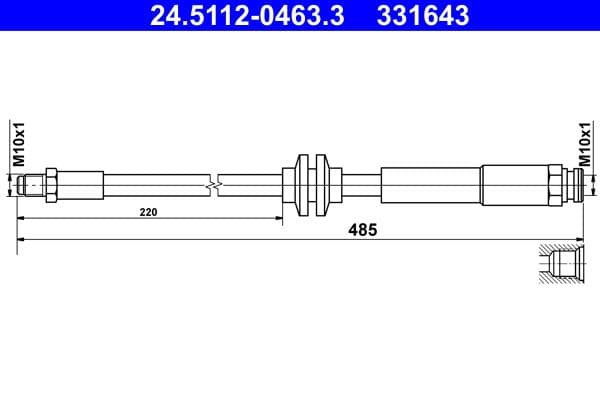 Remleiding/slang Voor Links/Rechts (lengte 485mm, M10x1) past: OPEL CORSA E 1.0-1.6 09.14-