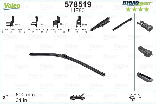 Wisserblad Flat Voor met spoiler (1pcs) HF80 HydroConnect 800mm past: CITROEN C4 GRAND PICASSO I, C4 GRAND PICASSO II, C4 PICASSO I, C4 PICASSO II, C4 SPACETOURER, GRAND C4 SPACETOURER 10.06-