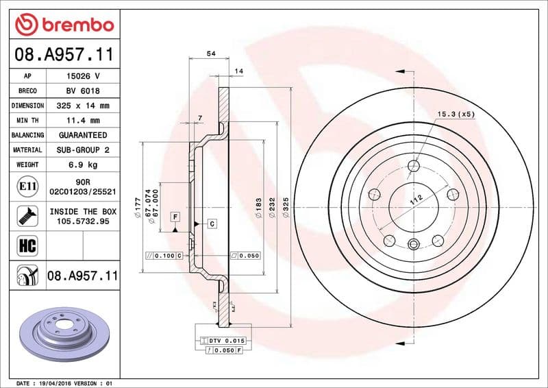 Brake disc Achter Links/Rechts past: MERCEDES GLE (C292), GLE (W166), M (W166) 2.2D-3.5 06.11-10.19