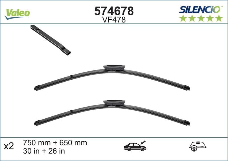 Wisserblad voegloos Voor met spoiler (2pcs) VF478 Silencio Xtrm 750/650mm past: RENAULT GRAND SCENIC III, SCENIC III 12.08-09.16