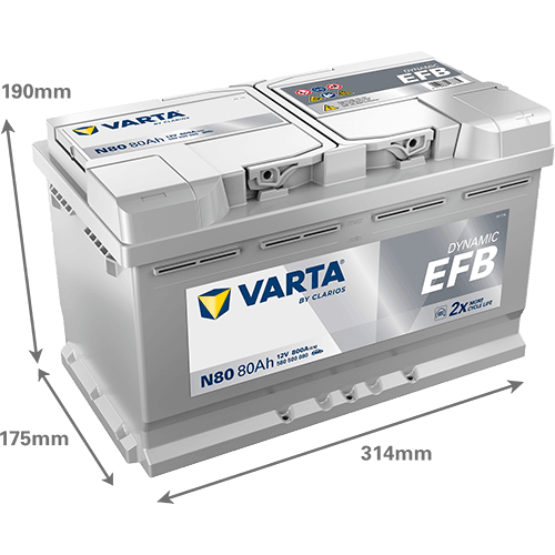 Batterij VARTA 12V 80Ah/800A (EN) Dynamic EFB  (EN) START&STOP EFB (R+) 315x175x190 B13 - montageflens 10,5 mm (efb)