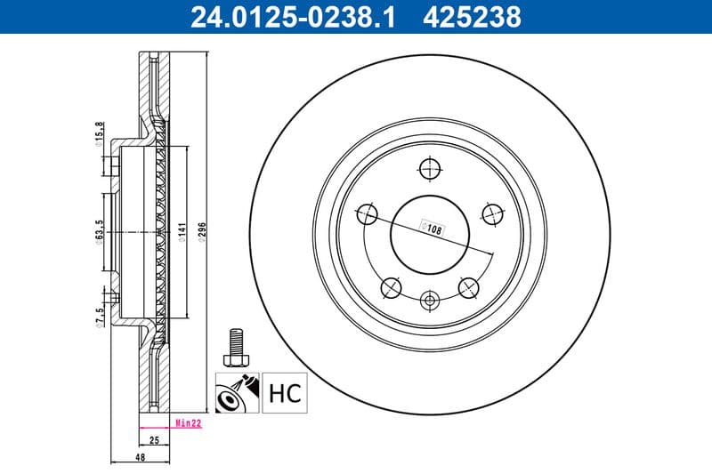 Brake disc Voor Links/Rechts past: VOLVO XC40 1.5-Electric 10.17-