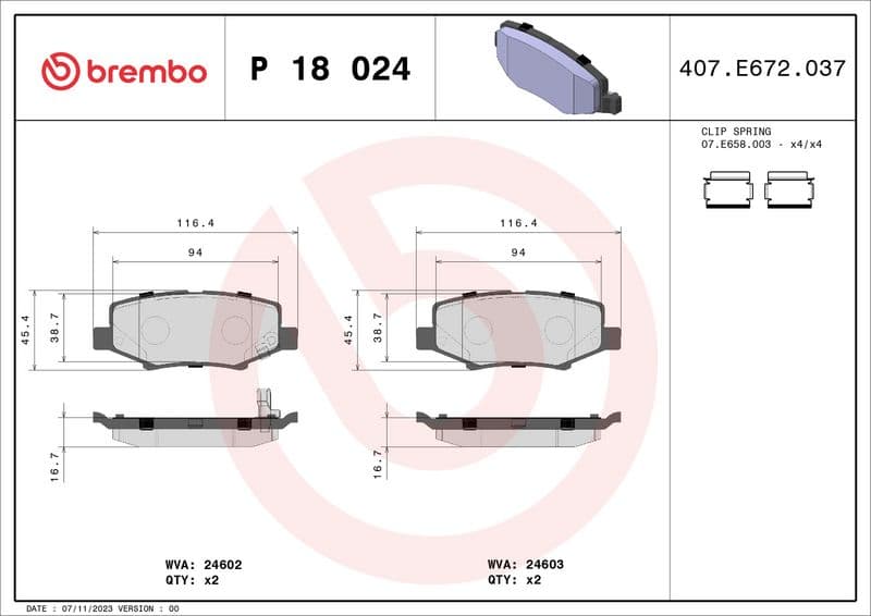 Remblokken set Achter (met extra's), past: DODGE NITRO  JEEP CHEROKEE, COMPASS, WRANGLER III  TATA ARIA 2.2D-4.0 08.06-