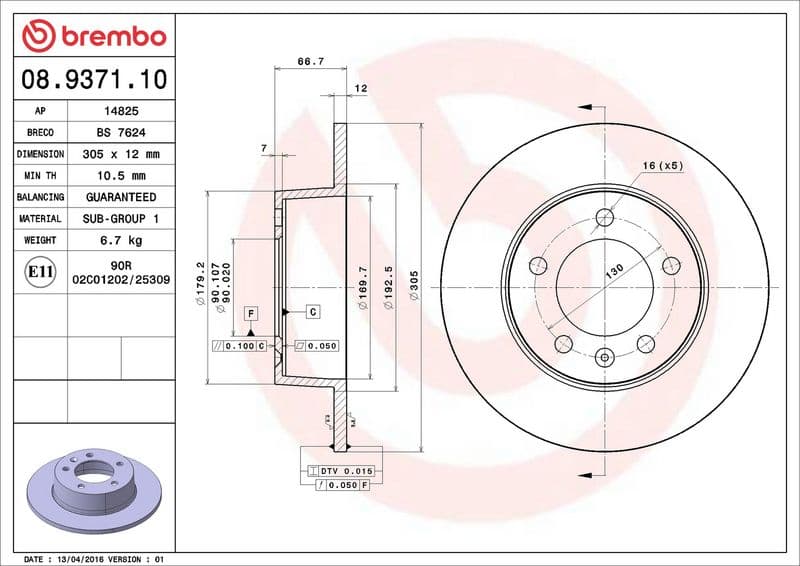 Brake disc Achter Links/Rechts past: NISSAN INTERSTAR  OPEL MOVANO A  RENAULT MASTER II 1.9D-3.0D 12.97-