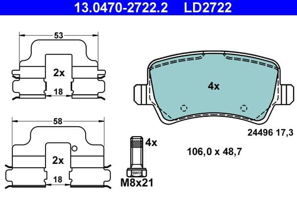 Keramische remblokken Achter (met extra's  met remklauw geleidingsbouten), past: VOLVO S60 II, S80 II, V60 I, V70 III, XC60 I, XC70 II  FORD GALAXY II, GALAXY MK II, S-MAX 1.5-4.4 03.06-12.19