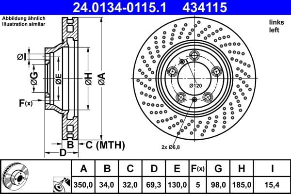 Brake disc Voor Links past: PORSCHE 911 3.6/3.8 03.06-12.12