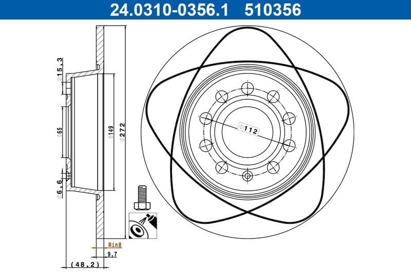 Brake disc, 1pcs, ATE PowerDisc, vol, Cut, Achter   Links/Rechts, buitendiameter 272 mm, dikte 9,7 mm, past: AUDI A1, A3, A3 ALLSTREET, Q2, TT  CUPRA ATECA, FORMENTOR 1.0-Electric 02.98-
