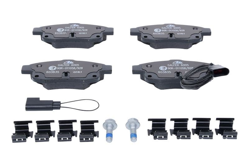 Remblokken set Achter (met extra's  met remklauw geleidingsbouten), past: FORD TRANSIT, TRANSIT TOURNEO 2.2D-3.2D 04.06-12.14