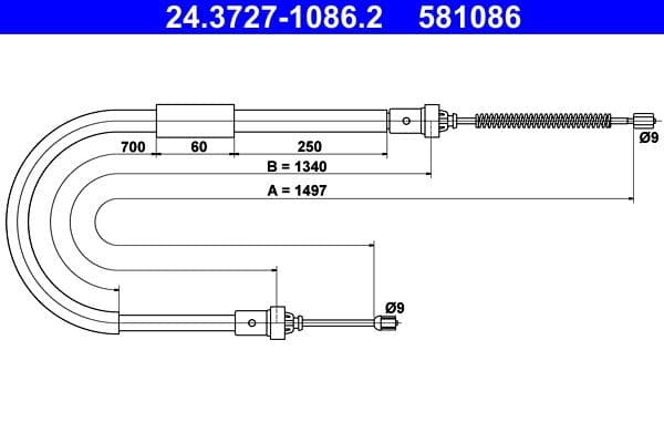 Handremkabel Achter Rechts (1497mm) past: RENAULT MODUS 1.2-1.6 09.04-12.13