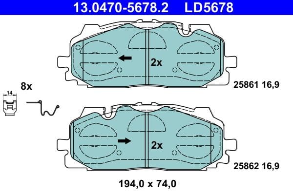 Keramische remblokken Voor , past: AUDI A4 ALLROAD B9, A4 B9, A5, A6 ALLROAD C8, A6 C8, A7, A8 D5, E-TRON, Q3, Q5, Q7, Q8, Q8 E-TRON  VW TOUAREG 1.4-Electric 01.15-