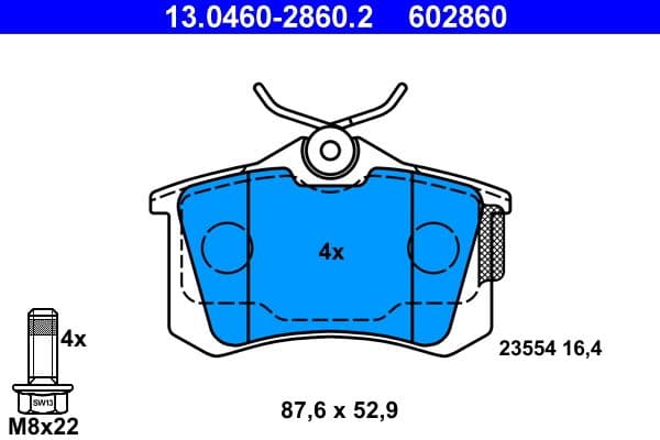 Remblokken set Achter , past: AUDI A4 B6, A4 B7  NISSAN MICRA III  PEUGEOT 405 I  RENAULT THALIA II, TWINGO II  SKODA SCALA  VW GOLF III, GOLF IV, GOLF VI, PASSAT B2, POLO, POLO IV 1.2-2.5D 05.86-